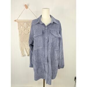 Reserve Fairfax Oversized Corduroy Shacket Medium Blue Button Front Western